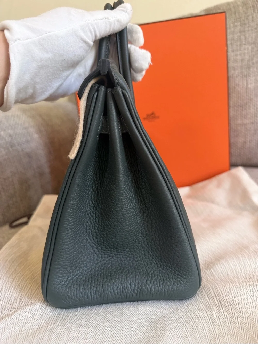 NEW w/ Receipt  HERMÈS Vert Fonce GHW Birkin 25 Togo Retourne , Stamp G-2026